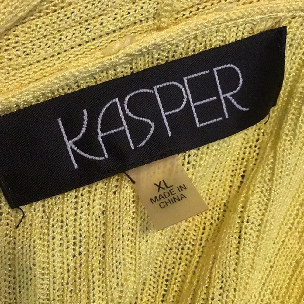 KASPER Women’s Yellow Drape Open Front Ribbed 3/4 Sleeve Cardigan Sweater XL